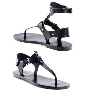 Isabel Marant Eveen Black Leather Gladiator Sandals Removable Ankle Strap Sz 36